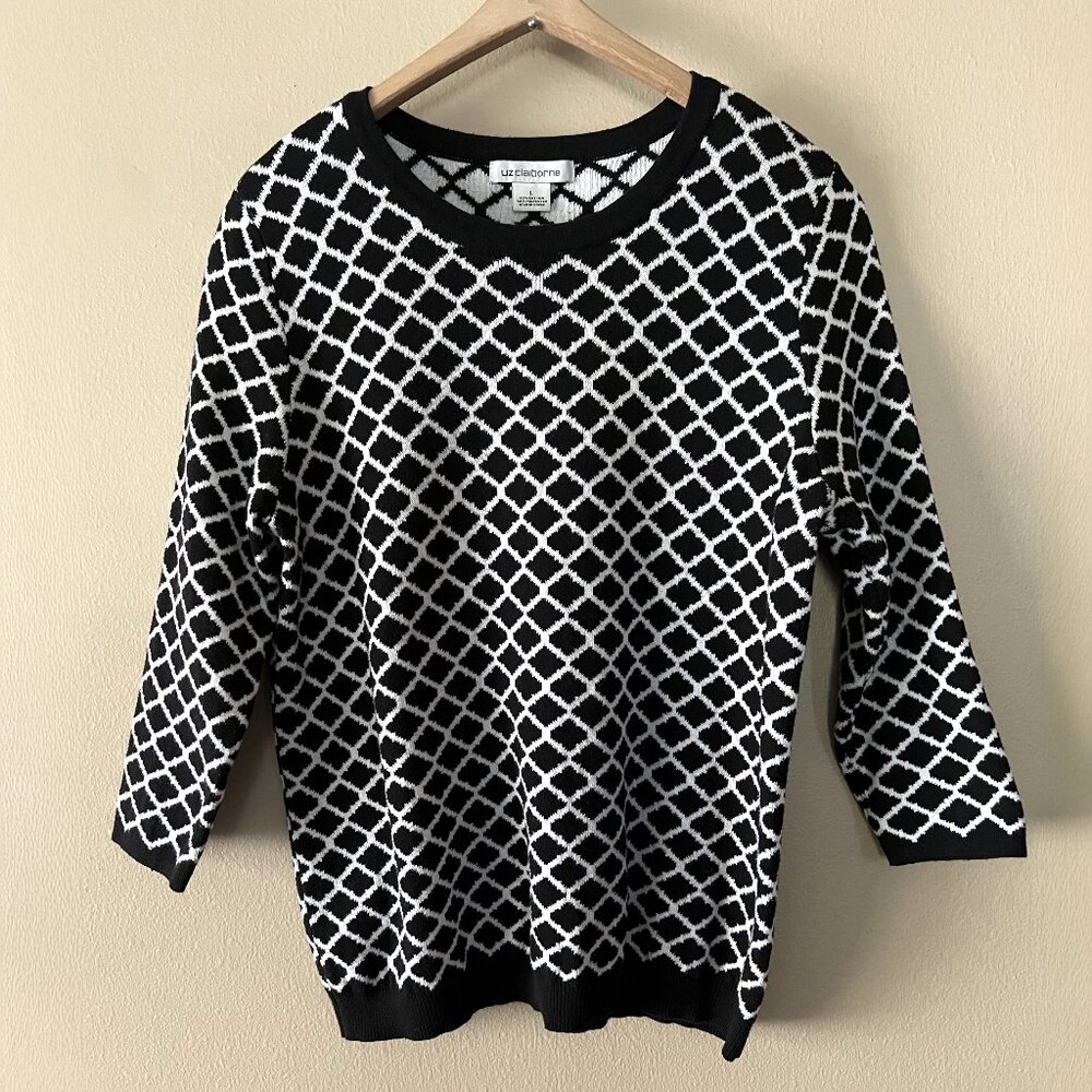 Liz Claiborne Black and White 3/4 Length Sleeve Sweater Size M - Picture 2 of 5